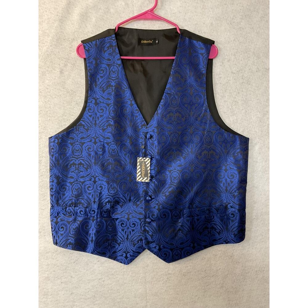 DiBanGu Vest Mens Large Blue Paisley Tuxedo Suit Waistcoat Formal Wedding Dress